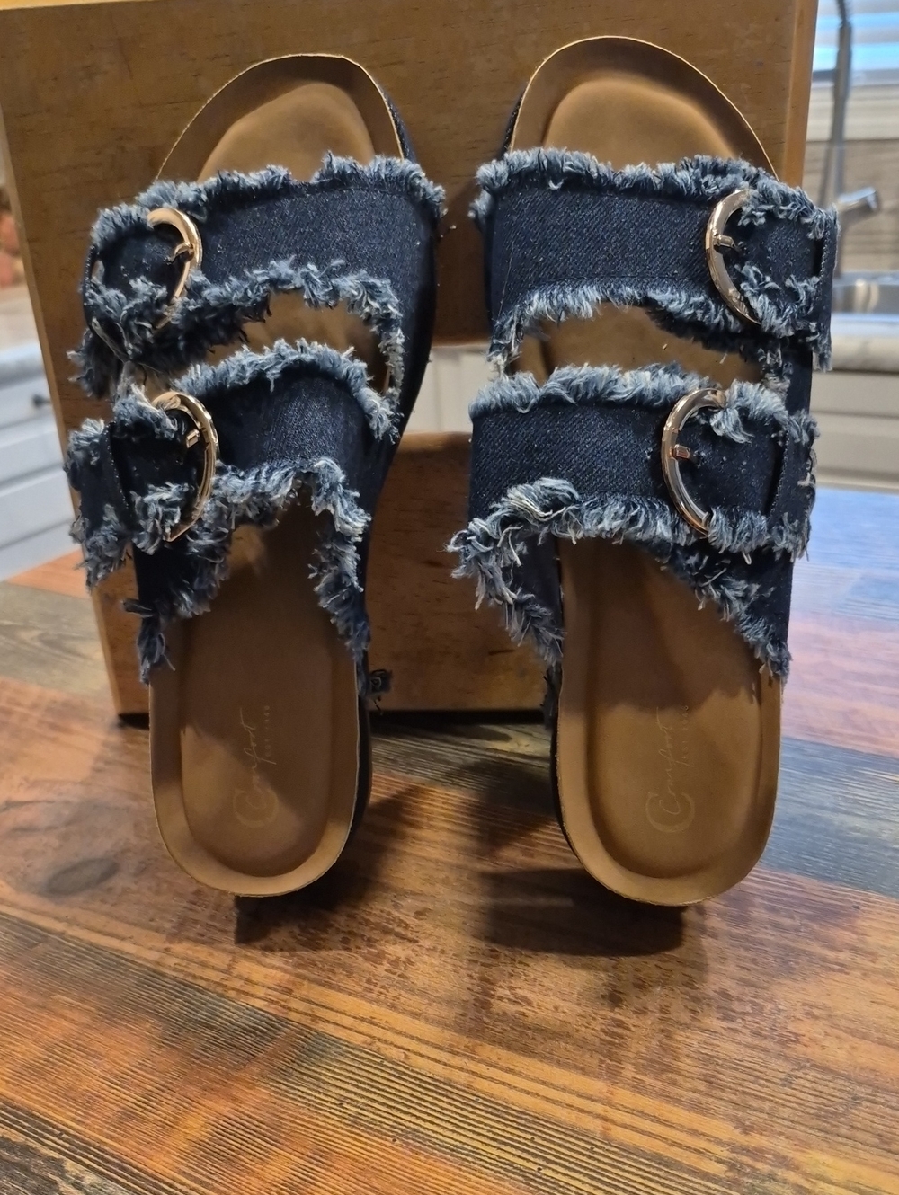 Mossimo Supply Co. Frayed Double-Buckle Denim Slide Sandals - Dark Blue